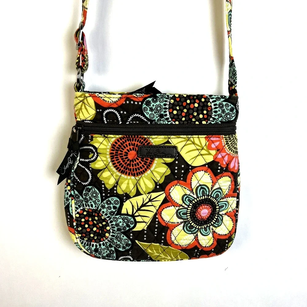 Vera Bradley Crossbody Bag Floral Quilted Cotton Orange Brown Yellow Adjustable
